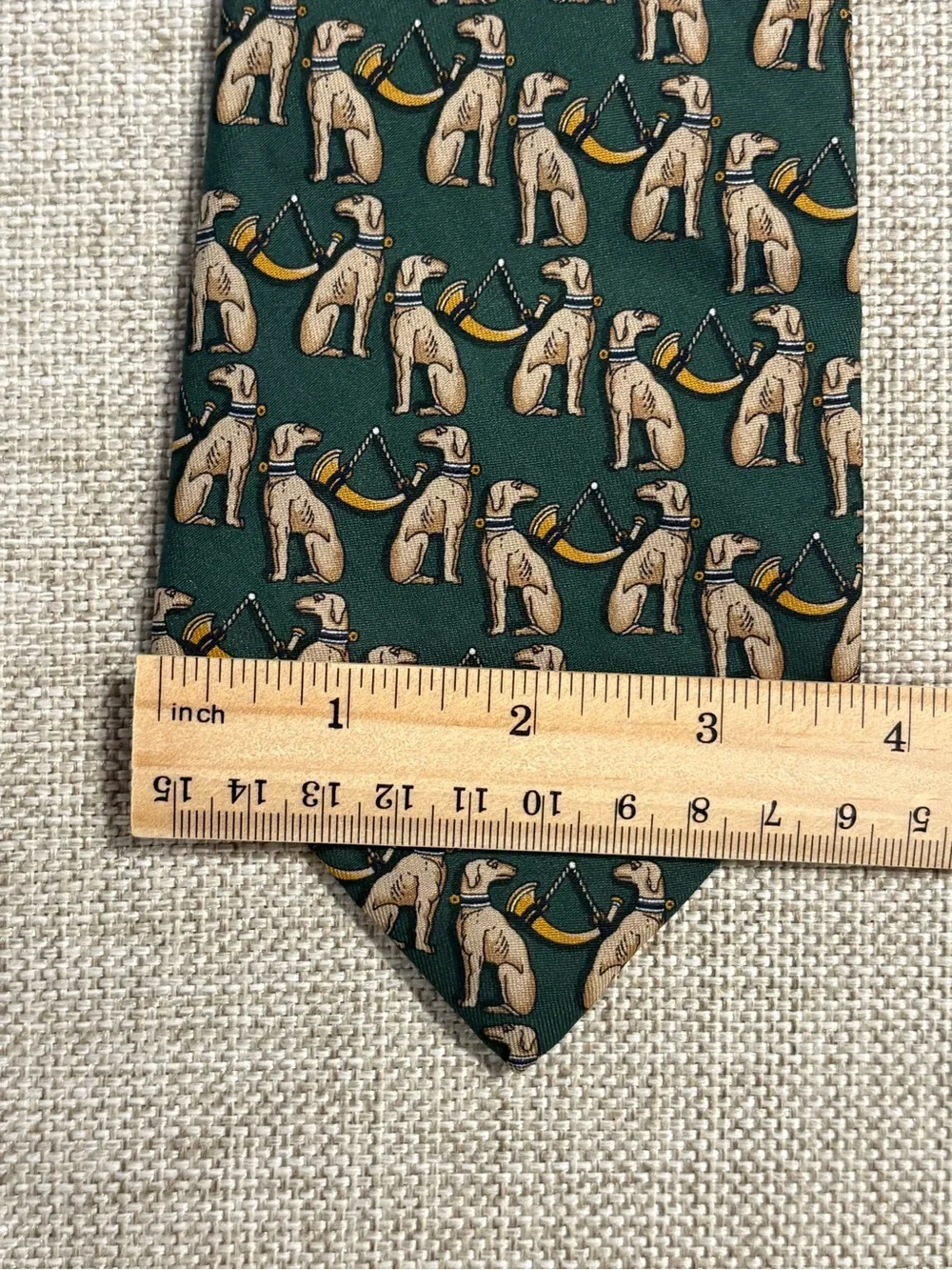 Salvatore Ferragamo Silk Tie Hunting Dogs Horn Green Made Italy